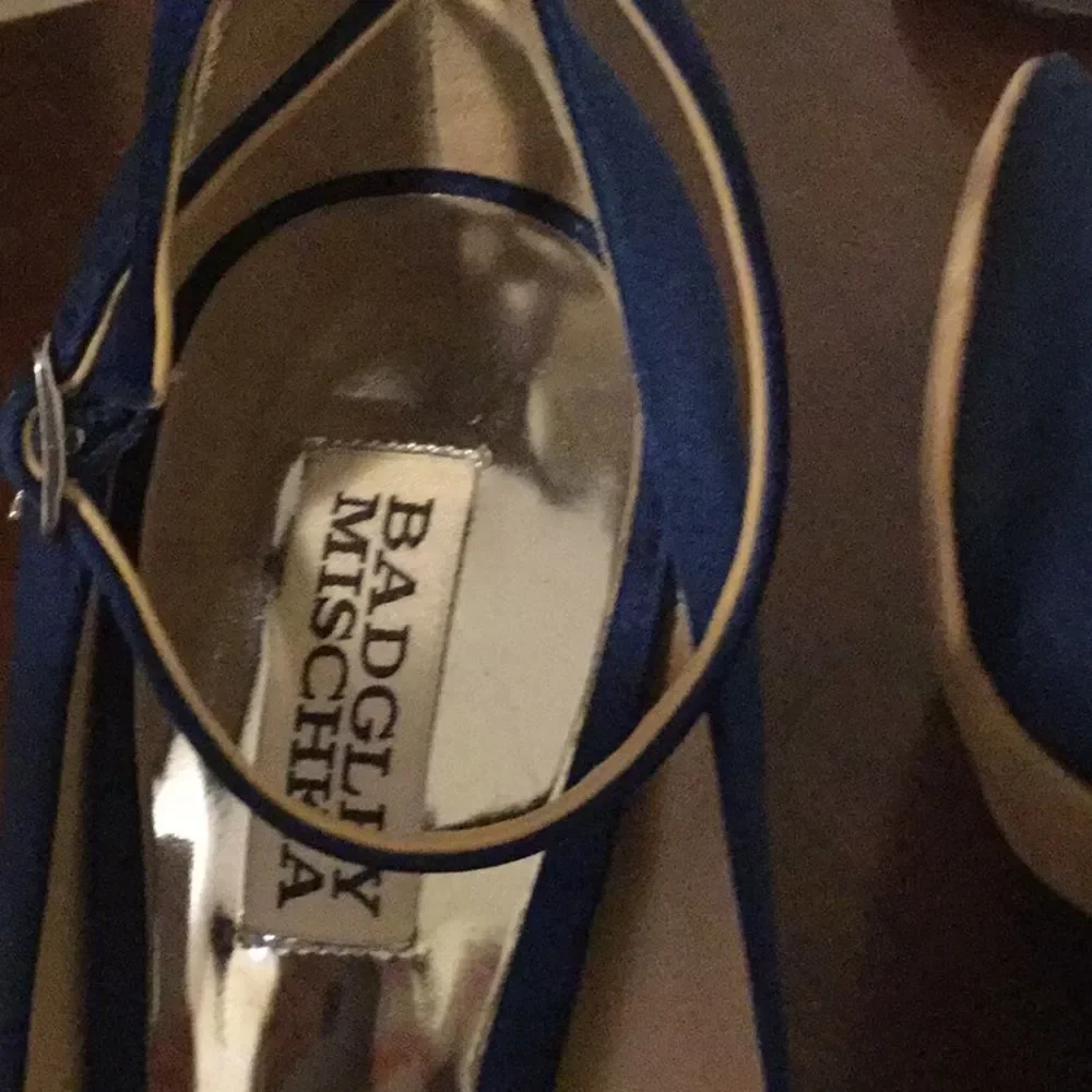 Badgley Mischka Blue Kali Satin Ankle-strap Pumps - Picture 9 of 12